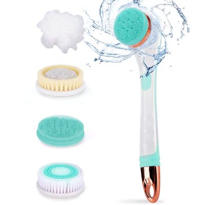 Color You Electric Body Brush for Exfoliating and Massage, Long Handle Electric Bath Brush Rechargeable Body Scrubber, Soft Silicone Spinning Skin Brush with 4 Spin Brush Heads for Man and Women