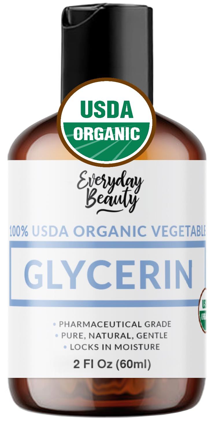 100% Organic Glycerin - For Skin &amp; Hair - Food Grade - USDA Certified - Not From Palm Oil - Perfect Skin and Hair Moisturizer - 2 Fl Oz