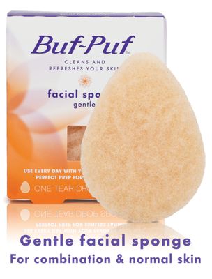 Buf-Puf Gentle Facial Sponge, Dermatologist Developed, Removes Deep Down Dirt &amp; Makeup That Causes Breakouts and Blackheads, Reusable, Exfoliating, 1 Count