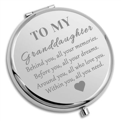 Granddaughter Compact Cosmetic Mirror Granddaughter Gifts from Grandma and Grandpa Encouragement Gifts for Girls Granddaughter Birthday Gifts Folding Makeup Mirror Graduation Gift Pocket Mirror Silver