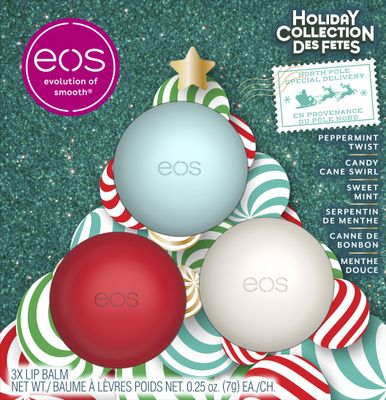 eos Holiday Lip Balm Gift Set- Peppermint Twist, Candy Cane Swirl &amp; Sweet Mint, Limited-Edition Skincare, Stocking Stuffers, 0.25 oz, 3-Pack