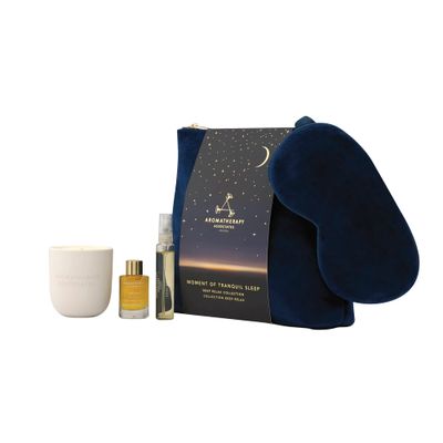 Aromatherapy Associates Moment of Tranquil Sleep. Luxurious Holiday Gift Set Includes Deep Relax Bath &amp; Shower Oil, Sleep Mist, Candle Votive, Eye Mask and Lush Velvet Bag (1 Count)