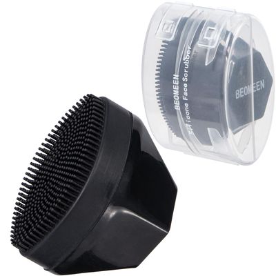 2 Pack Silicone Face Scrubber, Beomeen Handheld Facial Cleansing Brush Exfoliating Brush Blackhead Scrubber Flat Top, Soft Bristles Waterproof for Face Skincare (Black)