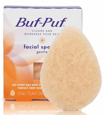 Buf-Puf Gentle Facial Sponge, Dermatologist Developed, Removes Deep Down Dirt &amp; Makeup That Causes Breakouts and Blackheads, Reusable, Exfoliating, 1 Count