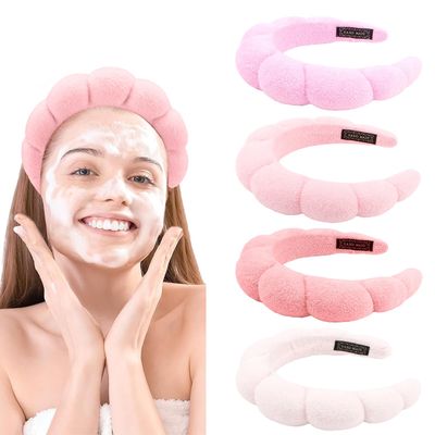 Canitor 4 PCS Spa Headband Pink Skincare Headband Makeup Headband Face Wash Skin Care Make Up Cute Preppy Teen Girl Gifts Trendy Stuff Aesthetic Bachelorette Party Favors Valentines Day Christmas