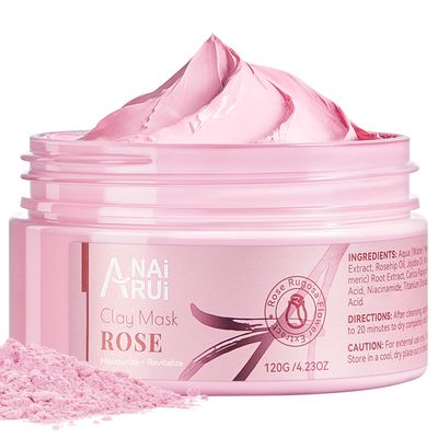 ANAI RUI Rose Facial Mask, Clay Mask with Kaolin Pink Clay, Niacinamide, Collagen, Hyaluronic Acid for Moisturizing &amp; Smooth Skin, Pores Minimizers, Blackhead Remover, 4.23 Oz