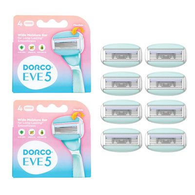 EVE 5 Razors for Extra Smooth Shaving (No Razor Handle, 8 Pcs Razor Blade Refills), Razors for Shaving with Aloe Vera Moisture Bar, Interchangeable Cartridge for Sensitive Skin