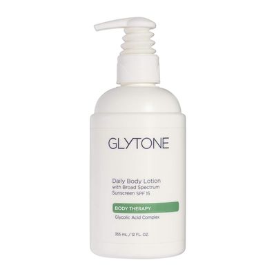 Glytone Daily Body Lotion Broad Spectrum SPF 15 with Glycolic Acid &amp; Shea Butter, Retexturizing Moisturizer, Fragrance Free, 12 oz.