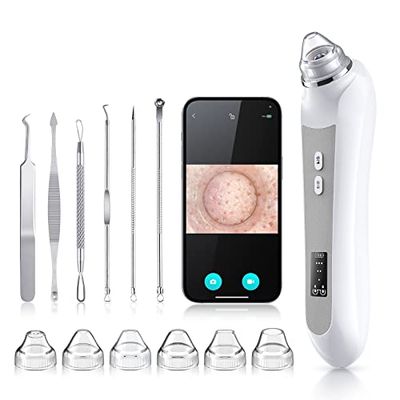 Blackhead Remover Vacuum, Black Head Remover for Face with Camera, Pore Vacuum for Men and Women, USB Interface Type Blackhead Remover Tools, 6 Suction Heads &amp; 3 Adjustment Modes (Grey)