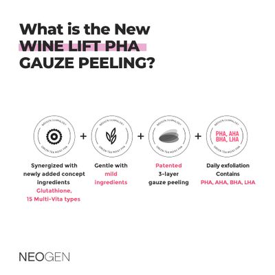 DERMALOGY by NEOGENLAB Wine Lift PHA Gauze Peeling Pads (30 pads) - Exfoliating & Revitalizing & Firming Peeling Pad with AHA, BHA, PHA, LHA & Wine & Peptide & Collagen - Korean Skin Care