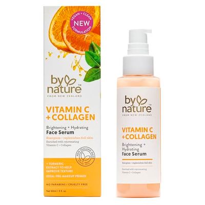 By Nature Vitamin C + Collagen Face Serum - Restore and Energize Tired Skin with Brightening Vitamin C, Plumping Collagen, Plus Texture Enhancing Turmeric - Premium Skin Care Serum for Face - 3fl. oz.