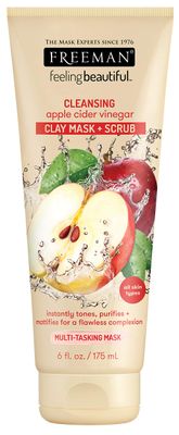 Freeman Cleansing Apple Cider Vinegar Clay Mask &amp; Facial Scrub, Face Mask Tones, Purifies, Flawless Complexion, Clay and Pumice Exfoliate Pores, All Skin Types, 6 fl.oz./175 mL Tube