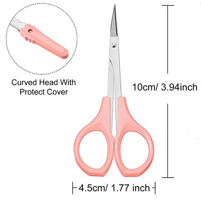 2 Pack Curved Craft Scissors Small Scissors Beauty Eyebrow Scissors Stainless Steel Trimming Scissors for Eyebrow Eyelash Extensions, Facial Nose Hair, 4 Inch (Pink)