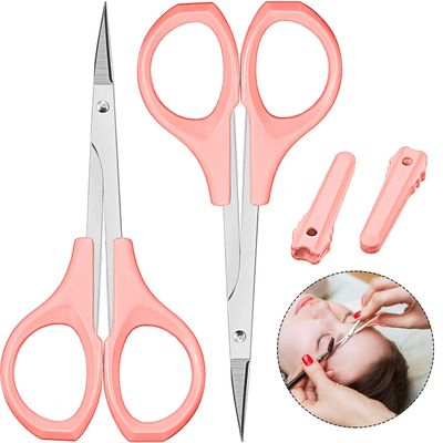 2 Pack Curved Craft Scissors Small Scissors Beauty Eyebrow Scissors Stainless Steel Trimming Scissors for Eyebrow Eyelash Extensions, Facial Nose Hair, 4 Inch (Pink)