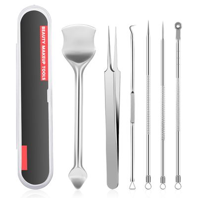 Gjinxi 6PCS Facial Pore Cleaner Spade, Pore Prep Tool Pimple Popper Tool Kit Blackhead Remover Pimple Comedone Extractor Tool, Blackhead Extractions Tool for Acne, Whitehead Popping, Blemish, Comedone