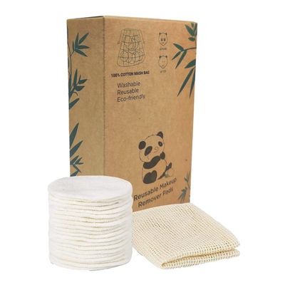 20 Piece Reusable Makeup Remover Pads with Cotton Laundry Bag, Washable Organic Eco-Friendly Natural Bamboo Cotton Rounds for All Skin Types