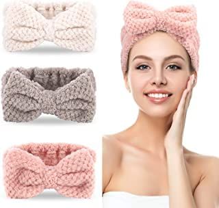 3 Pack - Spa Headband For Washing Face Makeup Holds Hair Women Face Wash Band Skincare Bowtie Beauty Band (White, Pink, Gray)