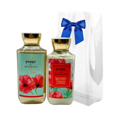 Bath &amp; Body Works POPPY Shower Gel &amp; Body Lotion - 2pc bundle with a Blue Bow for Holidays &amp; Gifts