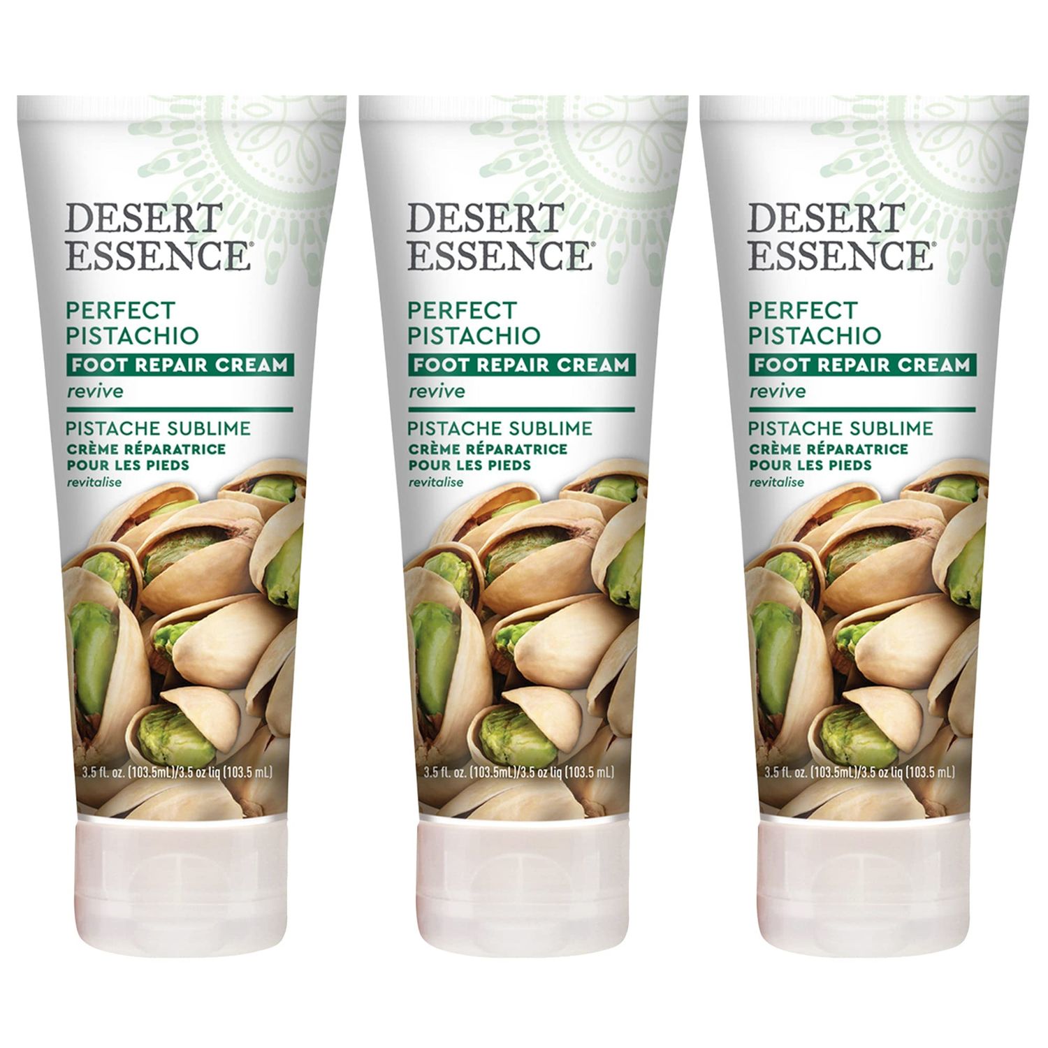 Desert Essence Pistachio Foot Repair Cream - 3.5 Fl Ounce - Pack of 3 - Restores Softness - Skin Repair &amp; Renewal - Pistachio Nut Oil - Shea Butter - Macadamia Seed Oil - Cruelty-Free