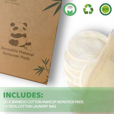 20 Piece Reusable Makeup Remover Pads with Cotton Laundry Bag, Washable Organic Eco-Friendly Natural Bamboo Cotton Rounds for All Skin Types