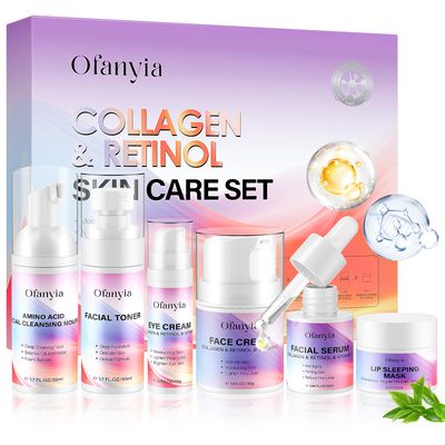 Collagen Retinol Skin Care Set, 6 In 1 Skincare Gift Set with Facial Cleanser, Toner, Serum, Cream, Eye Cream &amp; Lip Mask, Anti Aging Skin Care Set for Women, Travel Skin Care Christmas Gifts for Women