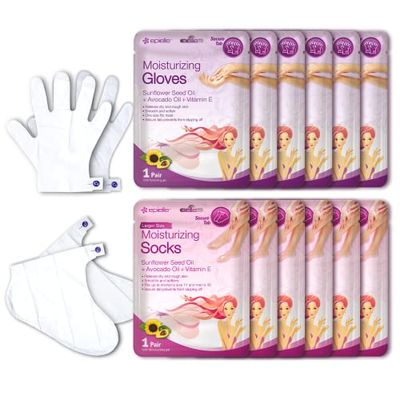 Epielle Moisturizing Hand &amp; Foot Masks (Glove &amp; Socks 12pk) for Dry Hand, Dry &amp; Cracked Heel Spa Masks Sunflower Seed Oil + Avocado Oil + Vitamin E,Mothers Day Gifts