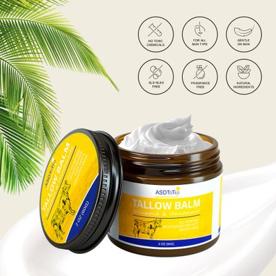 ASDToTio Handmade Whipped Tallow Balm for Skin Care- All Natural Grass Fed Beef Tallow All Purpose Balm,Face and Body Moisturizing Cream, Tallow Balm For Dry Skin- 2 oz