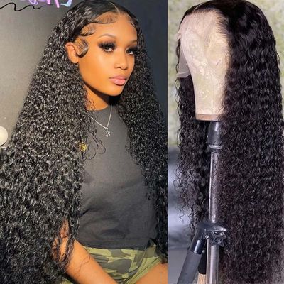 Filrku Water Wave Lace Front Wigs Human Hair 13x4 HD Trasparent Glueless Lace Frontal Wigs for Women Human Hair Pre Plucked with Baby Hair 180% Density Wet and Wavy Human Hair Wigs (40inch)