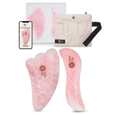 Hana Emi Gua Sha Facial Tools - Rose Quartz Gua Sha Stone for Full Body Massage, Physical Therapy and Skincare - Gua Sha Massage Tool with Protective Case and E-Book