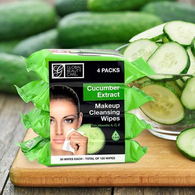 Global Beauty Care Cleansing Makeup Removal Wipes Bulk - Great for travel toiletries - 120 Count (4-Pack) (Cucumber &amp; Vitamin C)