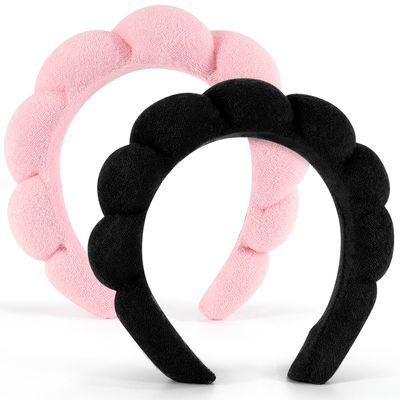 Chanaco Spa Headband Skincare Headband Makeup Headband Face Wash Headband Black Sponge Hair Band Pink Headband for Washing Face Teen Girl Gifts Trendy Stuff Hair Accessories for Women