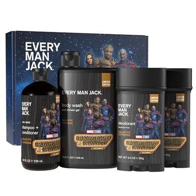 Every Man Jack Guardians of the Galaxy Body Set - Perfect for Every Guy &amp; Marvel-Lover - Bath &amp; Body Marvel Gift Set - Clean Ingredients &amp; Incredible Scents - Body Wash, Shampoo &amp; Deodorant - 2 Pack