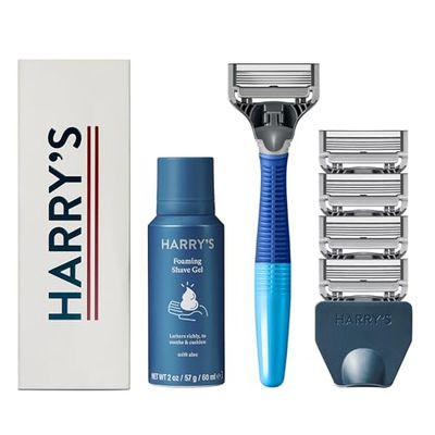 Harry&#39;s Razors for Men - Men&#39;s Razor Set with 5 Razor Blade Refills, Travel Blade Cover, 2 oz Shave Gel (Ocean Blue)
