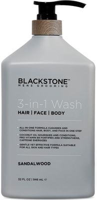 Blackstone 3-in-1 Wash for Men | Cleanse &amp; Condition Hair, Body, &amp; Face | All Skin &amp; Hair Types | Coconut Oil &amp; Vitamin B5 - Sandalwood (32 ounces)