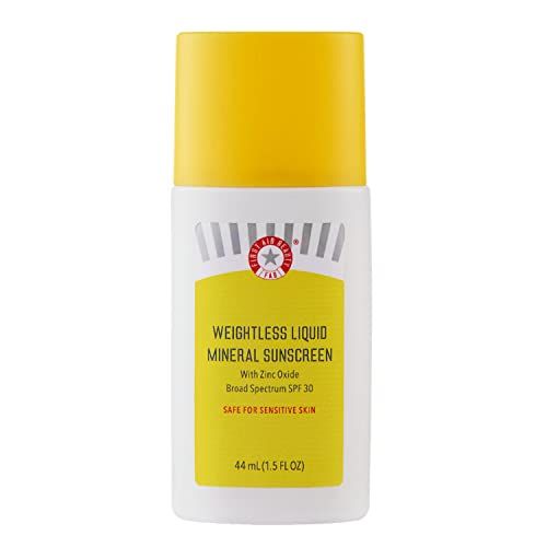 First Aid Beauty - Weightless Liquid Mineral Sunscreen with Zinc Oxide Broad Spectrum SPF 30, Luxuriously Light Ultra Sheer Tint for Everyday Use, Non-comedogenic, Safe for Sensitive Skin, 1.5 oz