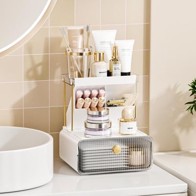 GPREESUS 2-Tier Makeup Organizers Countertop,Versatile Bathroom Counter Organizer,Cosmetic Make Up Organizers for Vanity,Cute Skincare Organizer (Clear)