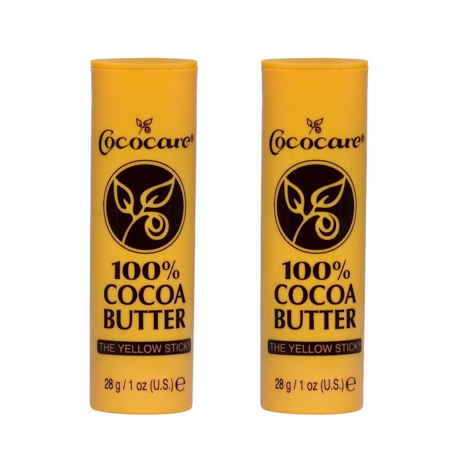 Cococare 100% Cocoa Butter Stick - All-Natural Cocoa Butter Emollient for Ultimate Skin Hydration &amp; Protection - The Yellow Stick - (2 Pack)