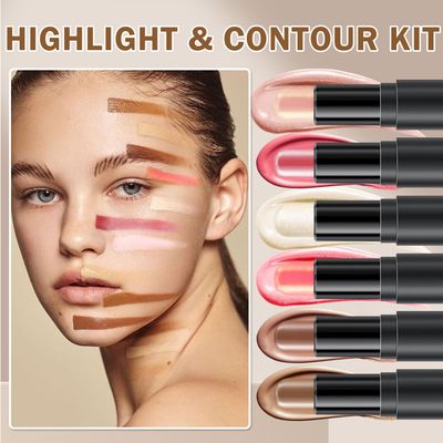 CAHIUYOA 6 Colors Cream Contour Stick Makeup Kit,Highlighter Makeup Stick and Bronzer Contour Stick for Beginner,Professional Contour Kit with Makeup Sponges and Multifunctional Makeup Brush
