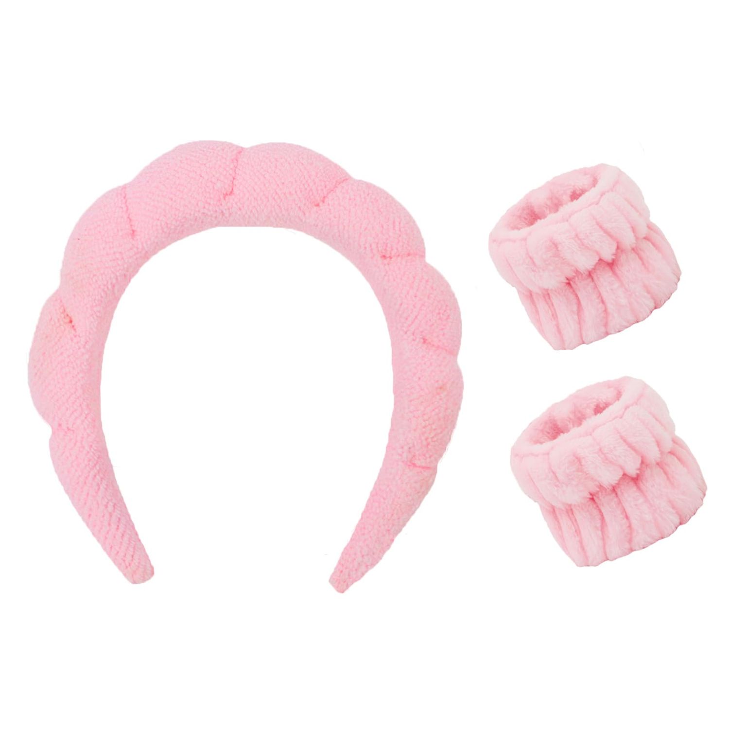 Casoty Headband and Wristband Set, 3 Pcs Terry Cloth, Skin Care Headbands, Hair Band Spa Headband and Wristband Set, Makeup Headband for Face Washing Shower Yoga