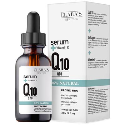 Clara&#39;s NEW YORK | Q10 Antioxidant Serum | with Hydrolyzed Collagen, Ceramide NP, Vitmain E | Anti-aging Protecting Repairing Skin Barrier Pore Minimizer Balancing Sebum | 30ml 1Fl oz | Made In USA