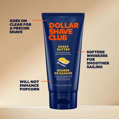 Dollar Shave Club Butter, For Sensitive Skin, A Translucent Shaving Cream & Gel Alternative, Designed Gentle Glide, Helps To Fight Razor Bumps and Ingrown Hairs (Pack of 2), Blue