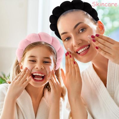 Chanaco Spa Headband Skincare Headband Makeup Headband Face Wash Headband Black Sponge Hair Band Pink Headband for Washing Face Teen Girl Gifts Trendy Stuff Hair Accessories for Women