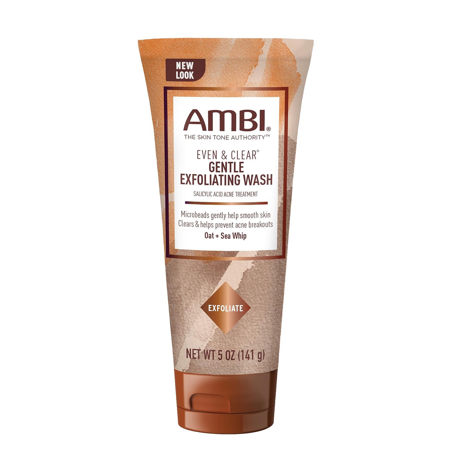 Ambi Even &amp; Clear Gentle Exfoliating Wash with Oat and Sea Whip, Salicylic Acid Acne Treatment, Helps Clear &amp; Prevent Breakouts, Exfoliates to Help Smooth Skin Tone &amp; Texture, 5 Ounce