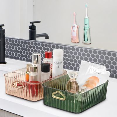 2-Pack Green &amp; Pink Makeup Organizers + 2-Pack Electric Toothbrush Holders Combo, 10&quot; x 8&quot; Large Capacity Bathroom Organizers with Handle, Aesthetic Vanity Skincare Organizer Bins