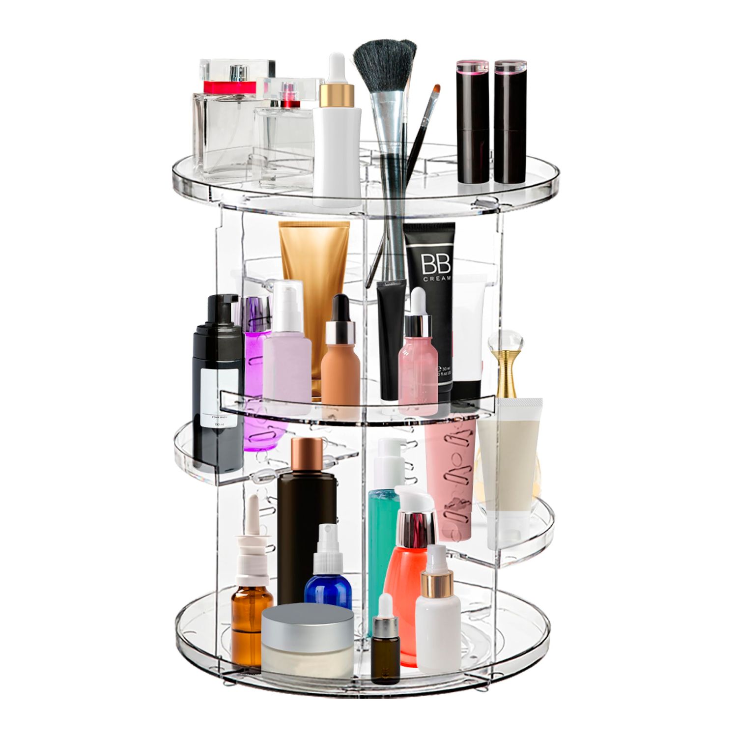 GGGI Solution - 360 Rotating Makeup Organizer Clear Acrylic Skincare and Makeup Organizer Shelf, Adaptable, Cosmetic Storage and Skincare Organizers