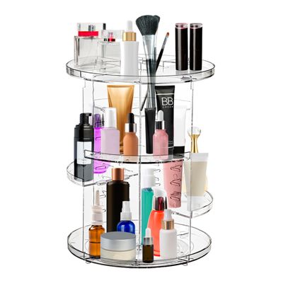 GGGI Solution - 360 Rotating Makeup Organizer Clear Acrylic Skincare and Makeup Organizer Shelf, Adaptable, Cosmetic Storage and Skincare Organizers
