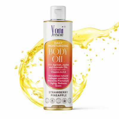 Daily Skin Moisturizing Body Oil with Apricot, Jojoba, Avocado Oil &amp; Vitamin E Oil | Hydrating &amp; Nourishing Bath Oil for all Skins | After Shower Oil | 8oz Strawberry Pineapple Scented Oil