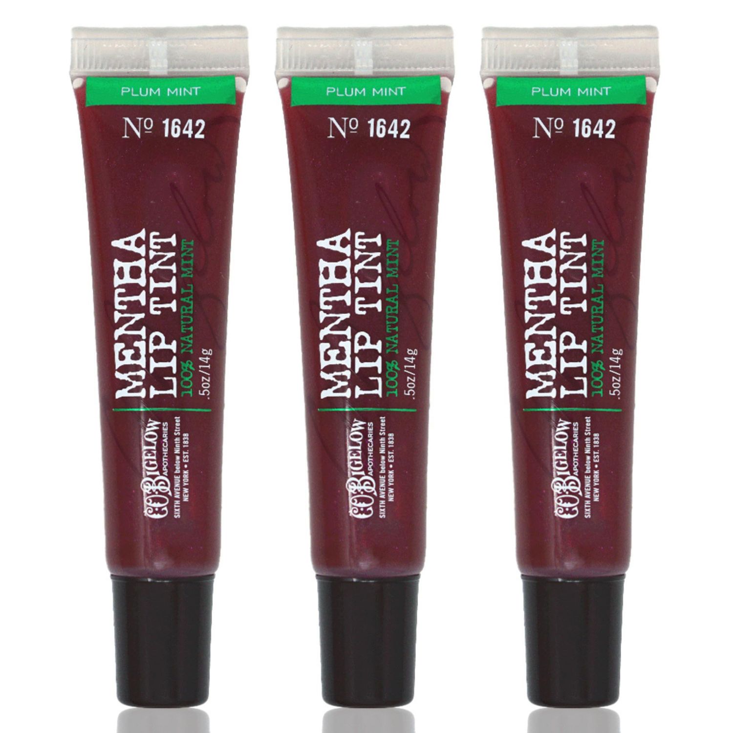 C.O. Bigelow Plum Mint Mentha Lip Tint Trio, Moisturizing Lip Balms for Dry Lips, Light Purple Tinted Gloss, Bulk Balm 3 Pack, 0.5 oz Each