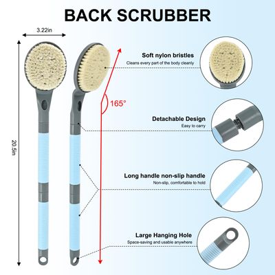 Back Scrubber Anti Slip for Shower, 21.7 Detachable Back Bath Brush for Shower, Back Scrubber, Exfoliation and Improved Skin Health for Elderly with Limited Arm Movement, Disabled (21.7 Grey)