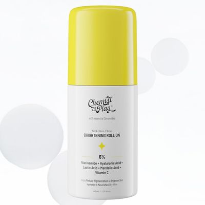 Chemist at Play Roll On Serum For Neck, Knee &amp; Elbow With 6% Vitamin C+ Hyaluronic Acid + AHAs + Niacinamide + Ceramides | Exfoliates, Removes Pigmentation, and Hydrates Dry Skin | 1.4 fl oz.